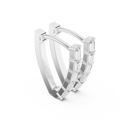 Emerald Cut Lab Grown Diamond Hoop Earrings in Platinum