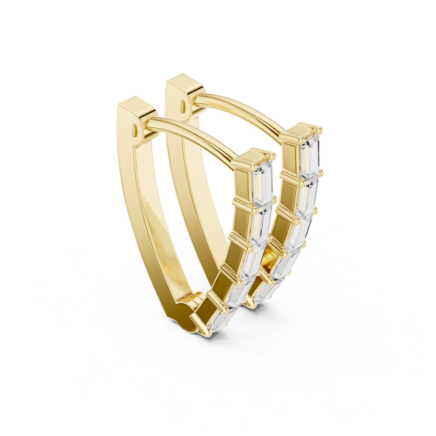 Emerald Cut Lab Grown Diamond Hoop Earrings in Yellow Gold