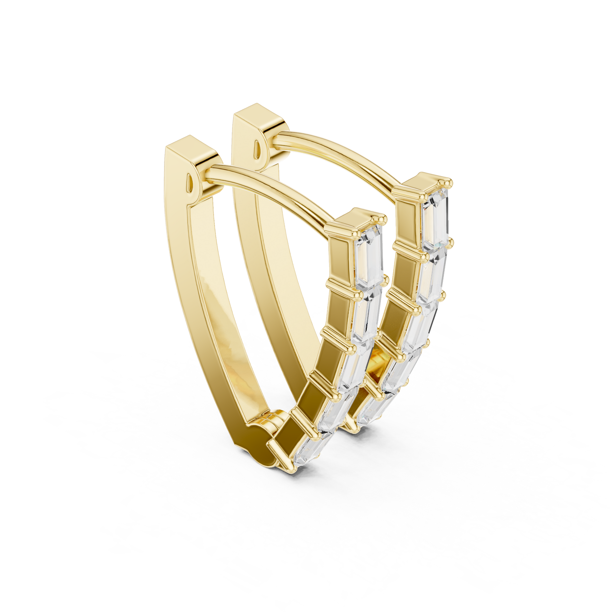 Emerald Cut Lab Grown Diamond Hoop Earrings in Yellow Gold