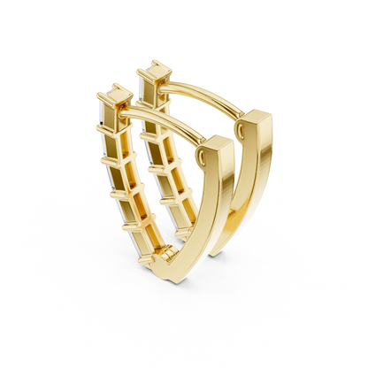 Emerald Cut Lab Grown Diamond Hoop Earrings in Yellow Gold