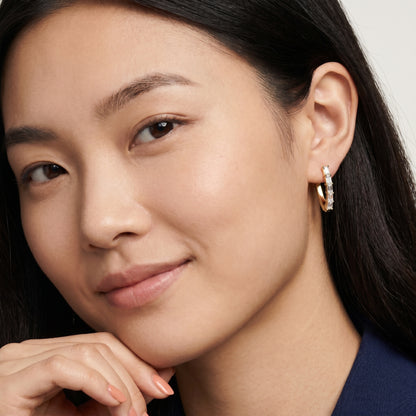 Emerald Cut Lab Grown Diamond Hoop Earrings in Yellow Gold