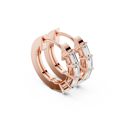 Emerald Cut Lab Grown Diamond Hoop Earrings in Rose Gold