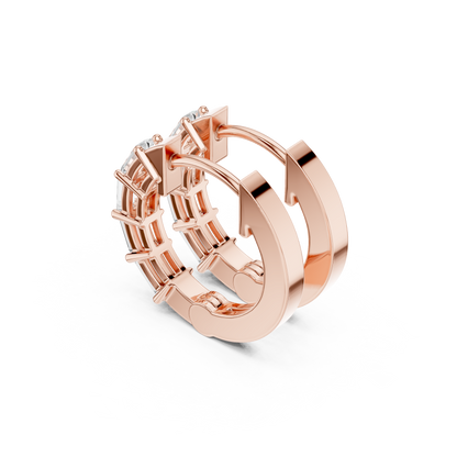 Emerald Cut Lab Grown Diamond Hoop Earrings in Rose Gold