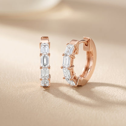 Emerald Cut Lab Grown Diamond Hoop Earrings in Rose Gold