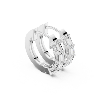 Emerald Cut Lab Grown Diamond Hoop Earrings in Platinum