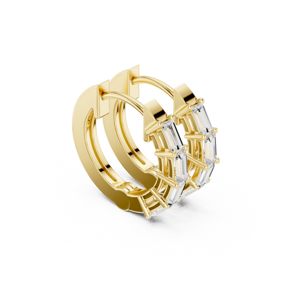Emerald Cut Lab Grown Diamond Hoop Earrings in Yellow Gold