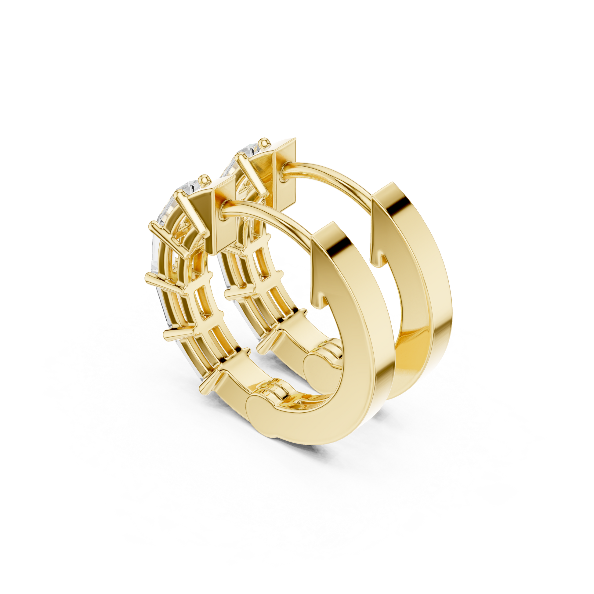 Emerald Cut Lab Grown Diamond Hoop Earrings in Yellow Gold
