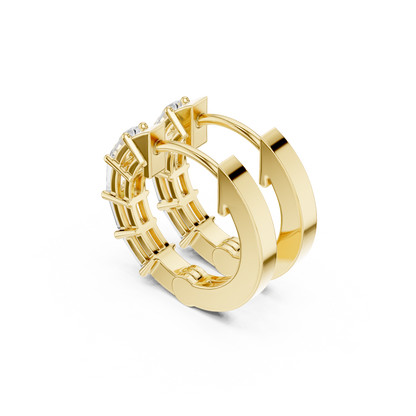 Emerald Cut Lab Grown Diamond Hoop Earrings in Yellow Gold