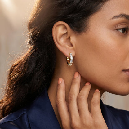 Emerald Cut Lab Grown Diamond Hoop Earrings in Yellow Gold