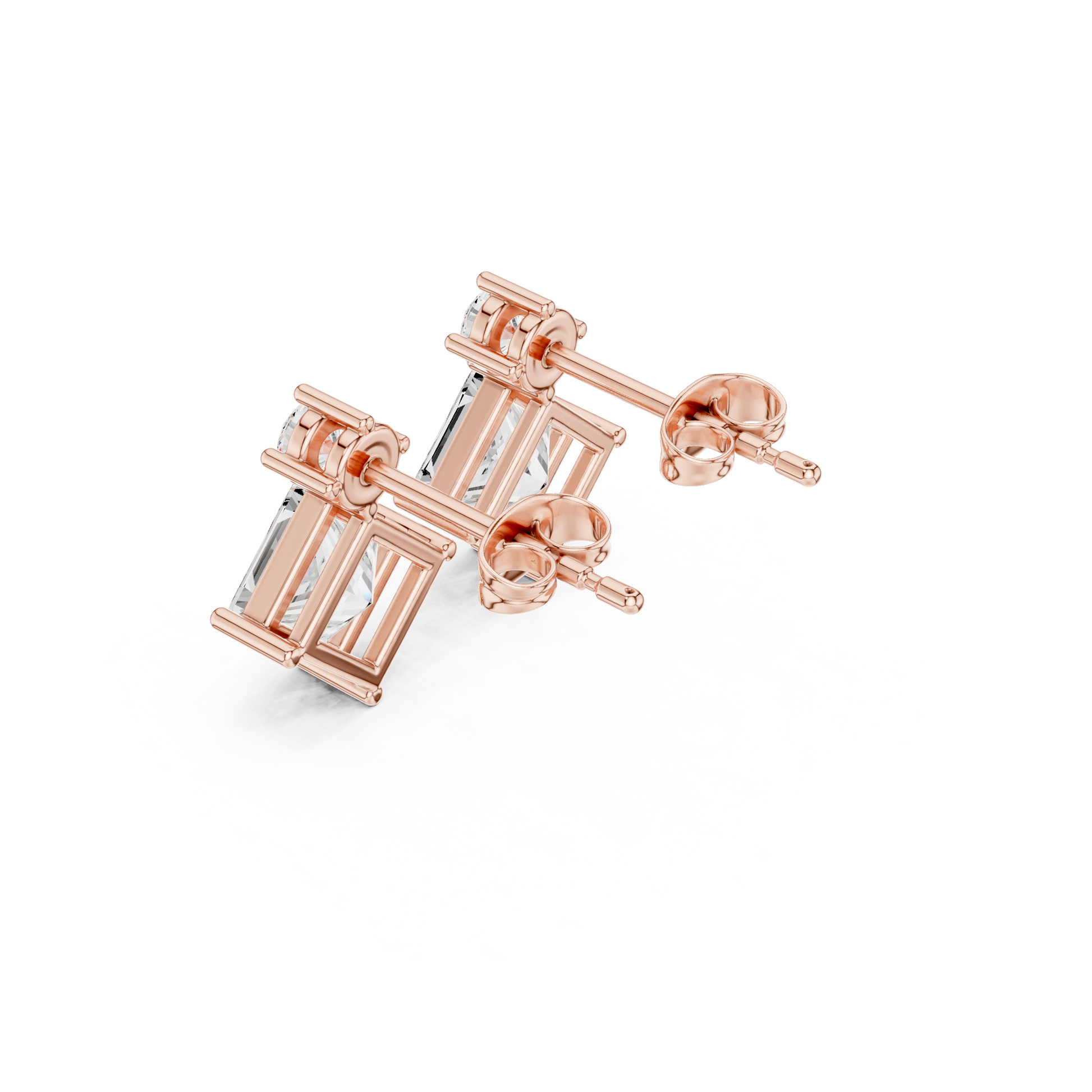 Princess Round Cut Lab Grown Diamond Stud Earrings in Rose Gold