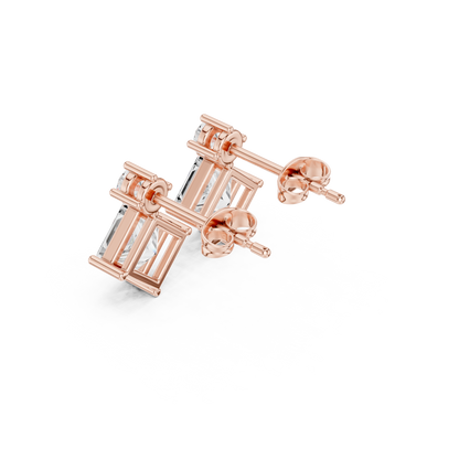 Princess Round Cut Lab Grown Diamond Stud Earrings in Rose Gold