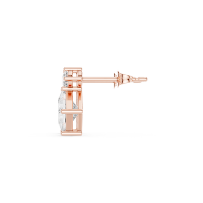 Princess Round Cut Lab Grown Diamond Stud Earrings in Rose Gold