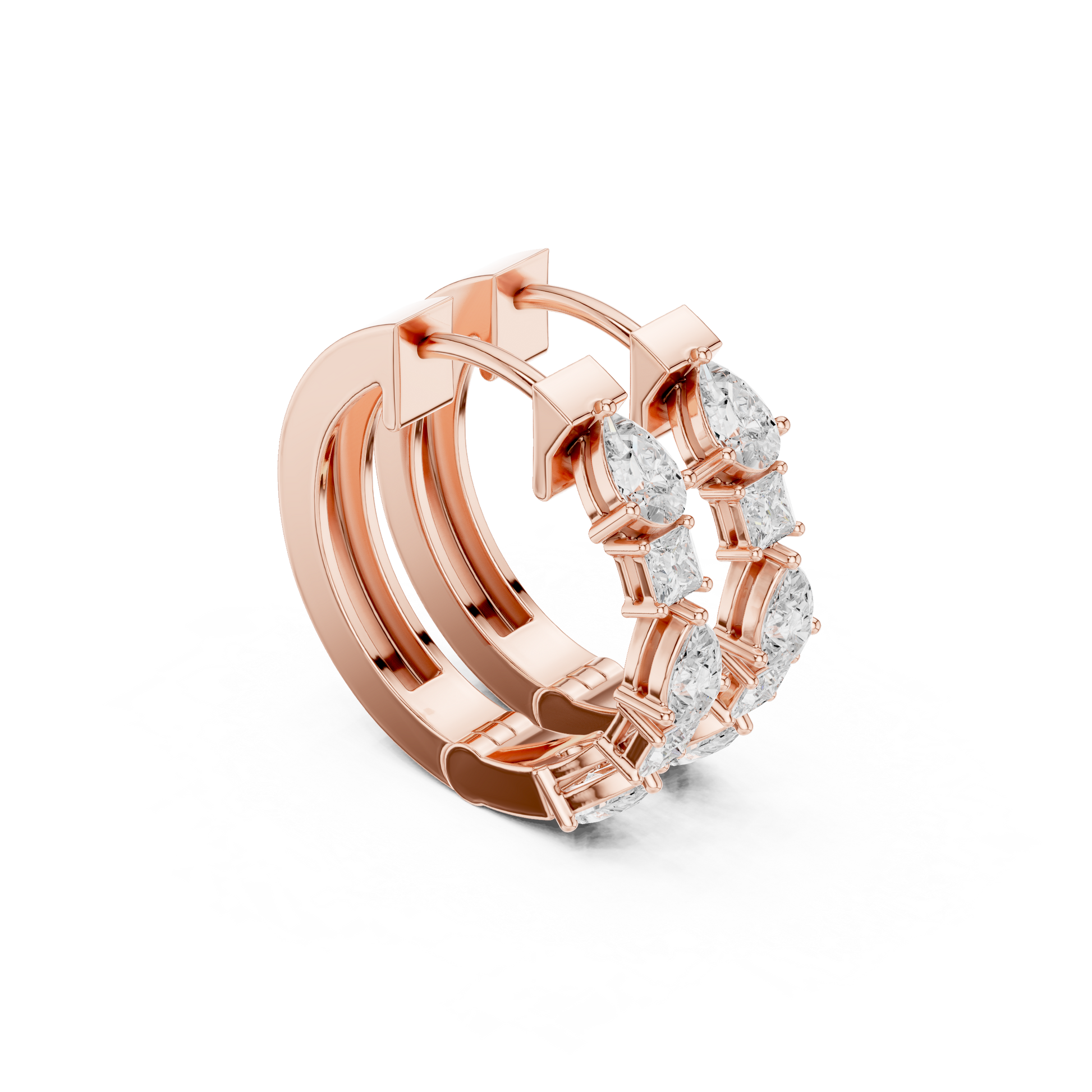 Pear Princess Cut Lab Grown Diamond Hoop Earrings in Rose Gold