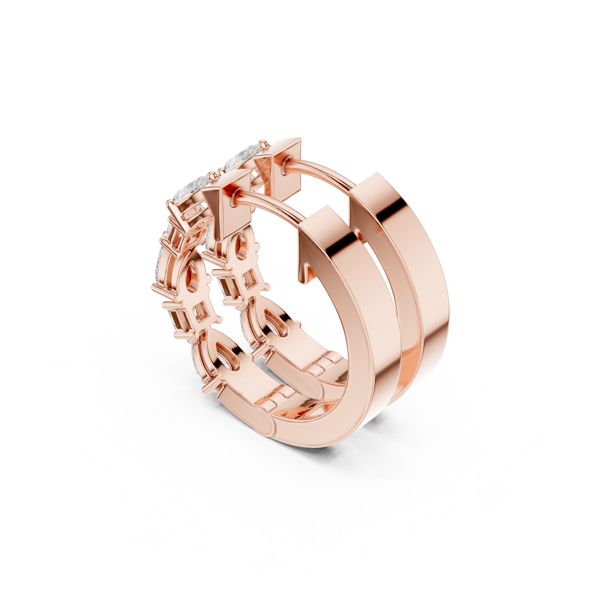 Pear Princess Cut Lab Grown Diamond Hoop Earrings in Rose Gold