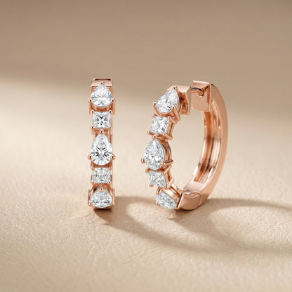 Pear Princess Cut Lab Grown Diamond Hoop Earrings in Rose Gold