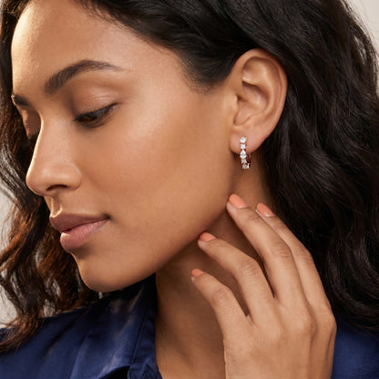 Pear Princess Cut Lab Grown Diamond Hoop Earrings in Rose Gold