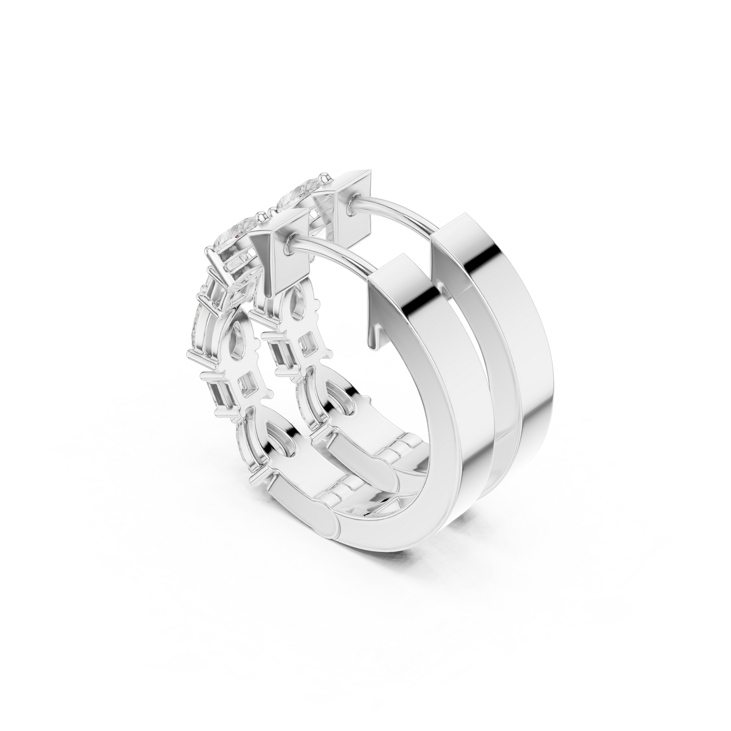 Pear Princess Cut Lab Grown Diamond Hoop Earrings in White Gold