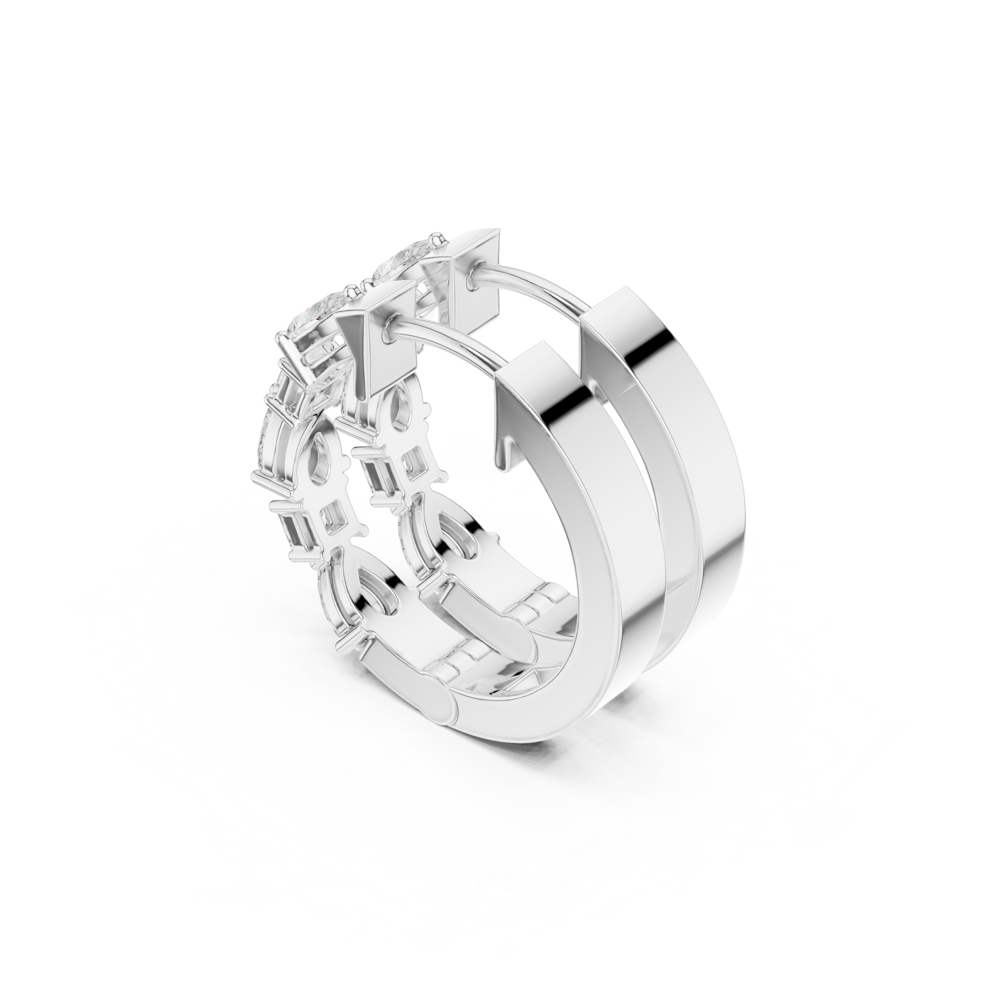 Pear Princess Cut Lab Grown Diamond Hoop Earrings in Silver