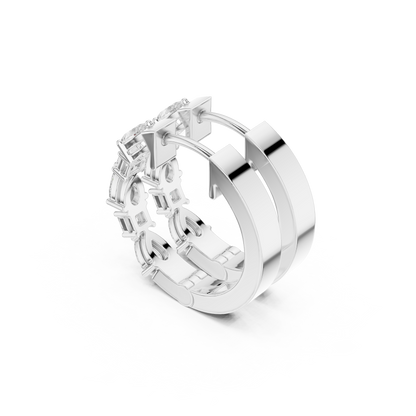 Pear Princess Cut Lab Grown Diamond Hoop Earrings in Silver