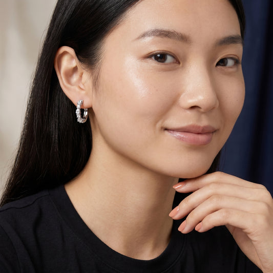 Pear Princess Cut Lab Grown Diamond Hoop Earrings in White Gold