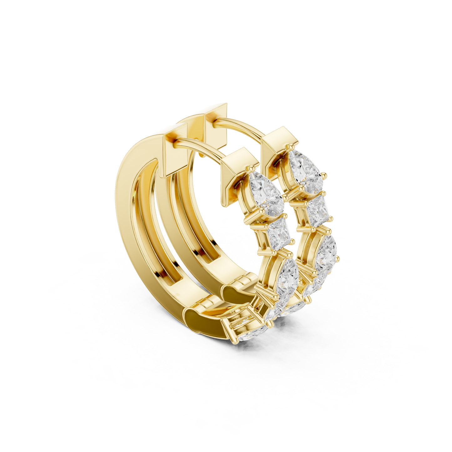 Pear Princess Cut Lab Grown Diamond Hoop Earrings in Yellow Gold