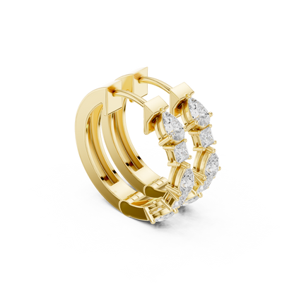 Pear Princess Cut Lab Grown Diamond Hoop Earrings in Yellow Gold