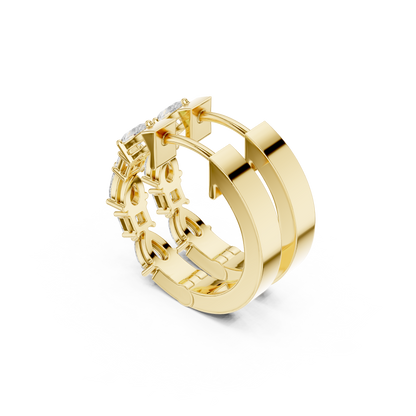 Pear Princess Cut Lab Grown Diamond Hoop Earrings in Yellow Gold