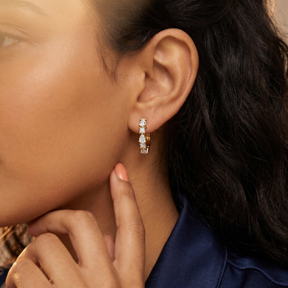 Pear Princess Cut Lab Grown Diamond Hoop Earrings in Yellow Gold