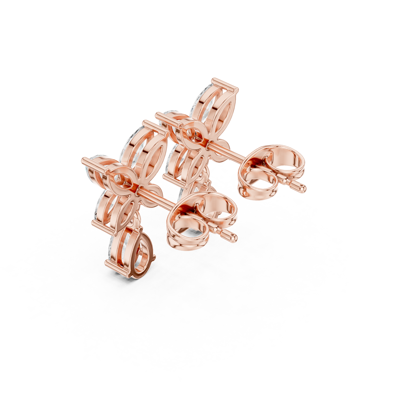 Marquise Pear Cut Lab Grown Diamond Stud Earrings in Rose Gold