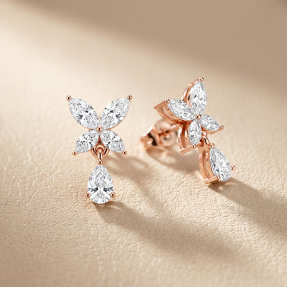 Marquise Pear Cut Lab Grown Diamond Stud Earrings in Rose Gold