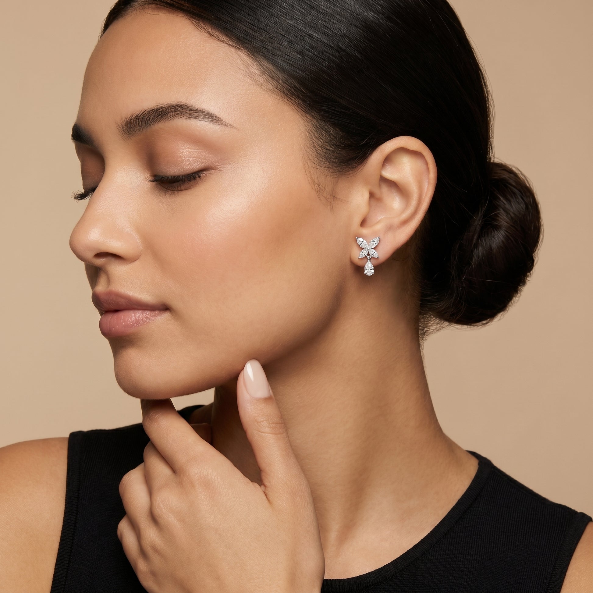 Marquise Pear Cut Lab Grown Diamond Stud Earrings in White Gold