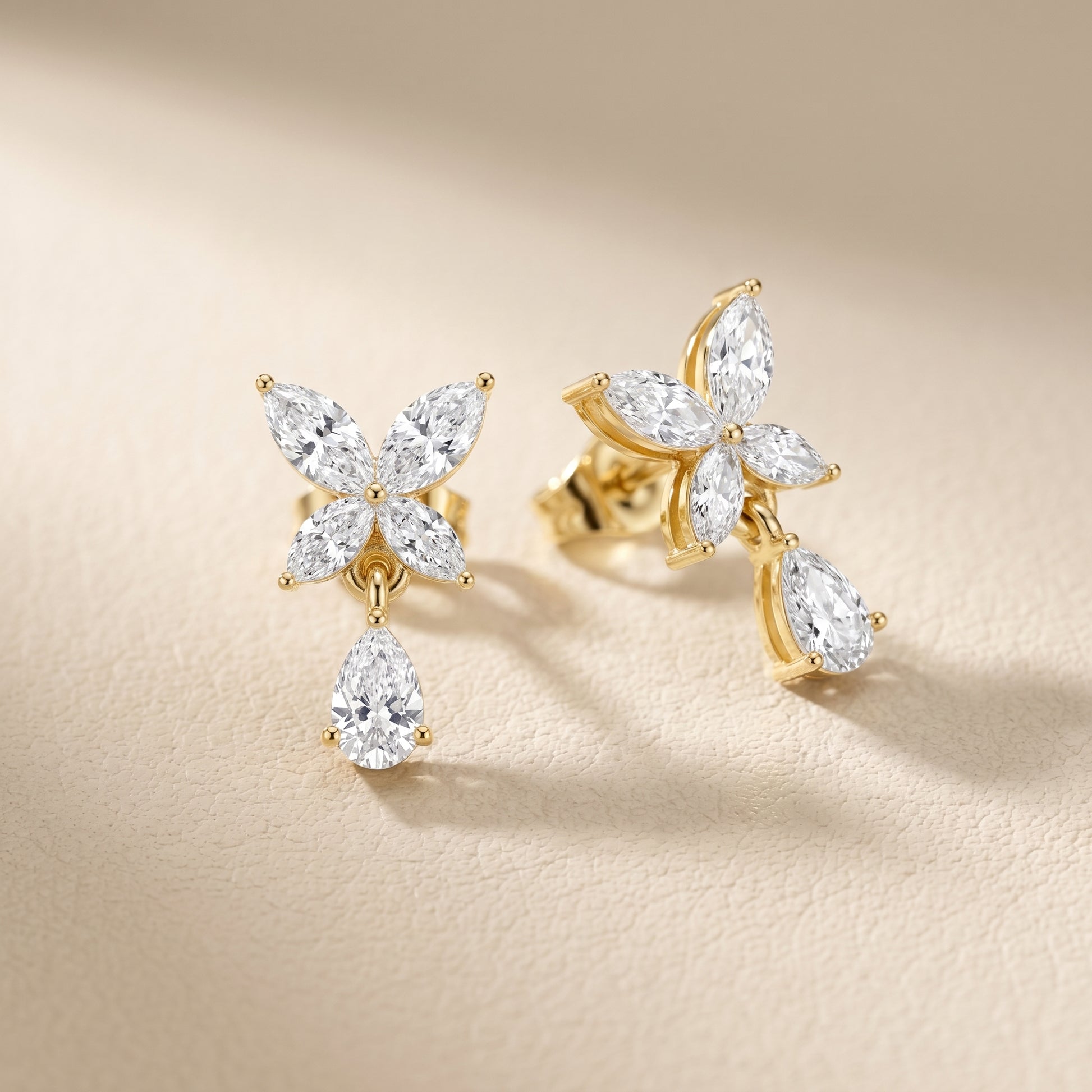 Marquise Pear Cut Lab Grown Diamond Stud Earrings in Yellow Gold