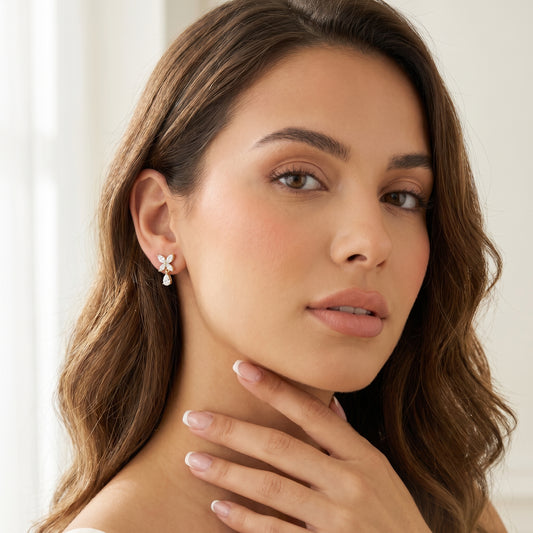 Marquise Pear Cut Lab Grown Diamond Stud Earrings in Yellow Gold