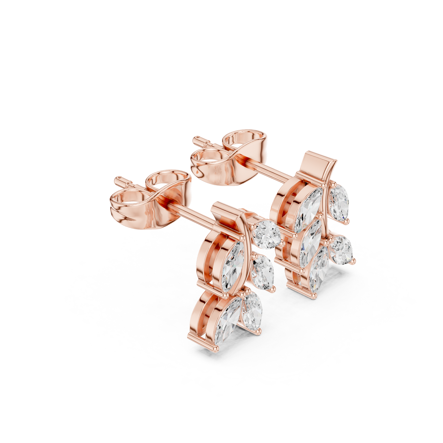 Marquise Cut Lab Grown Diamond Stud Earrings in Rose Gold