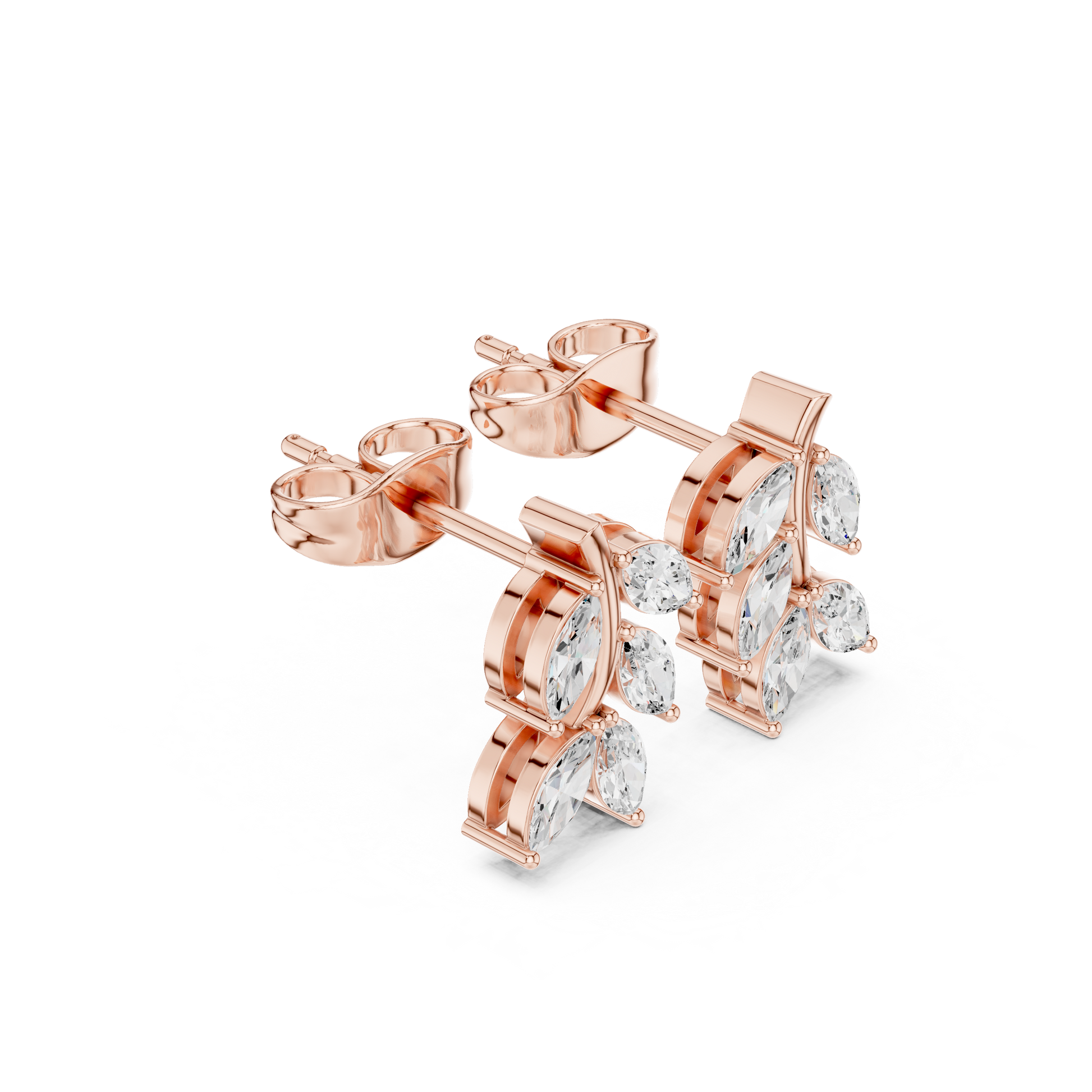 Marquise Cut Lab Grown Diamond Stud Earrings in Rose Gold