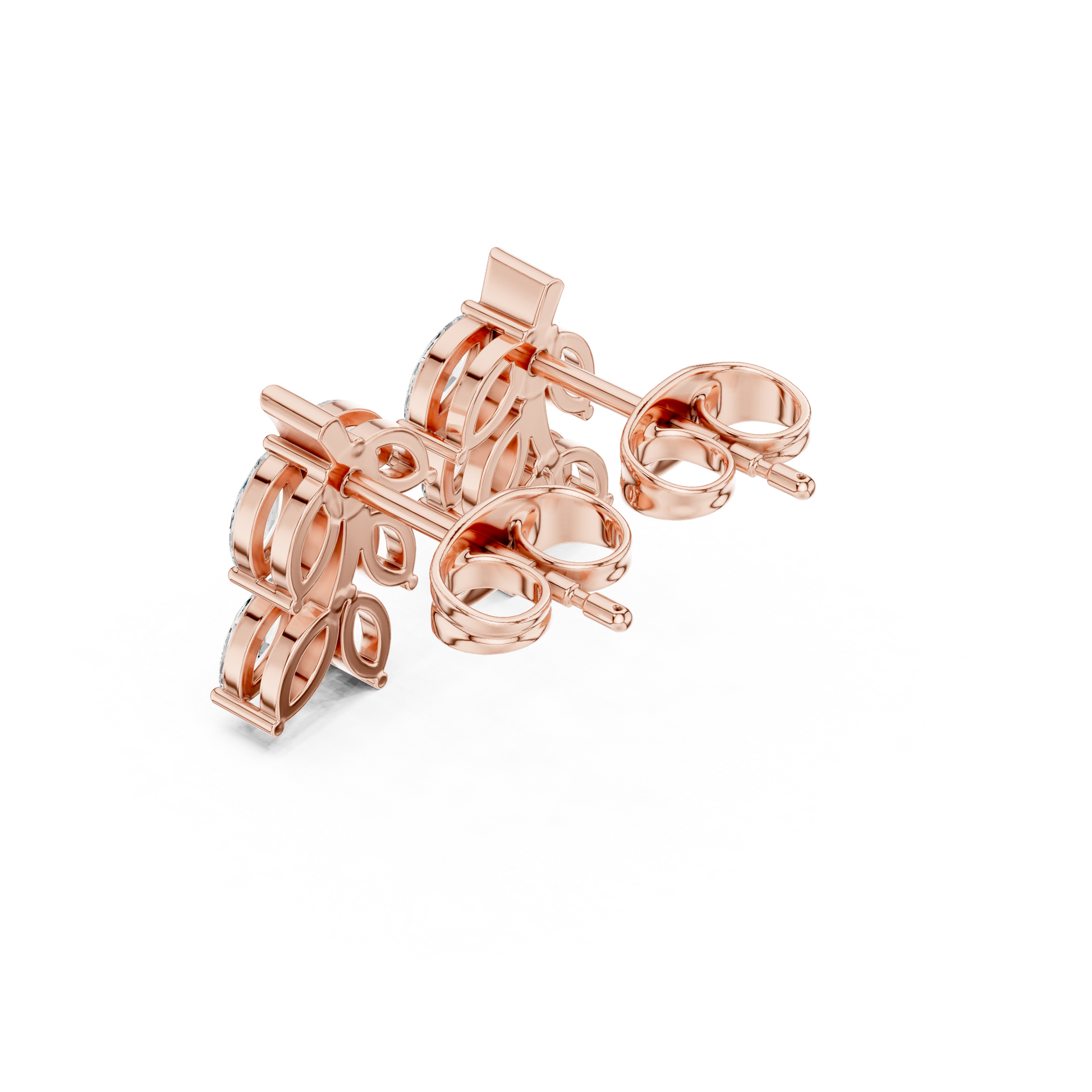 Marquise Cut Lab Grown Diamond Stud Earrings in Rose Gold