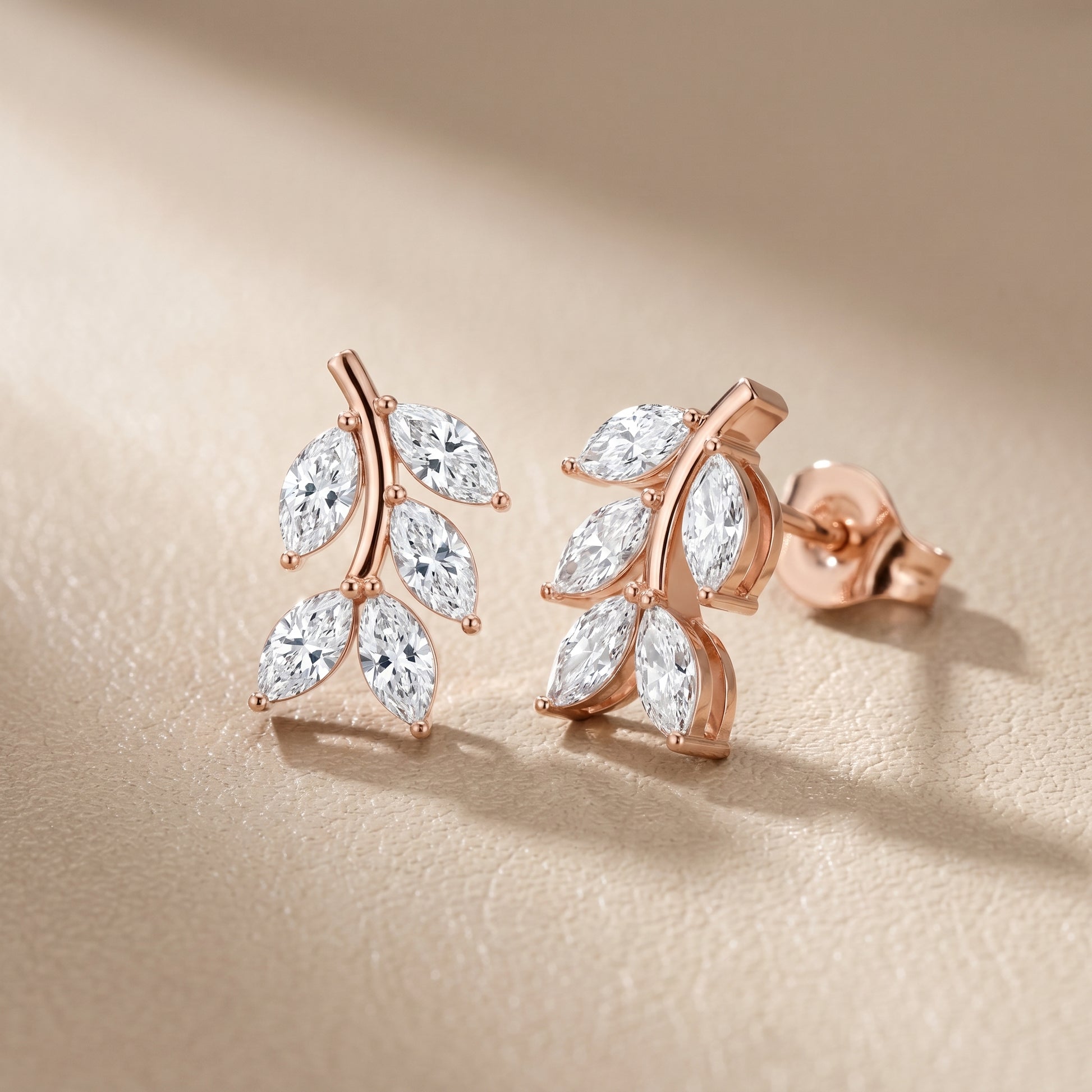 Marquise Cut Lab Grown Diamond Stud Earrings in Rose Gold