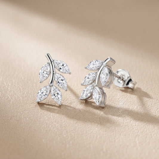 Marquise Cut Lab Grown Diamond Stud Earrings in White Gold