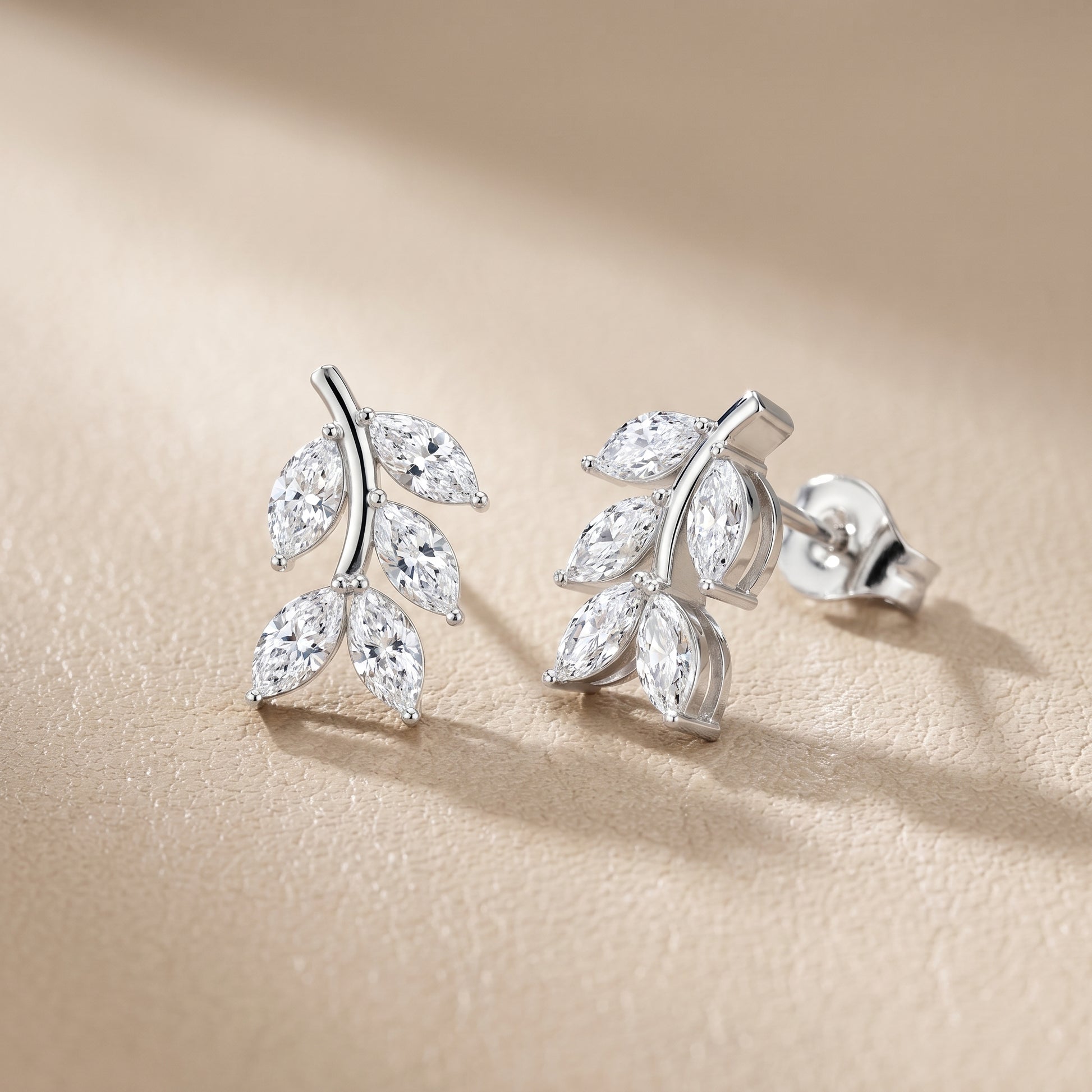 Marquise Cut Lab Grown Diamond Stud Earrings in Silver