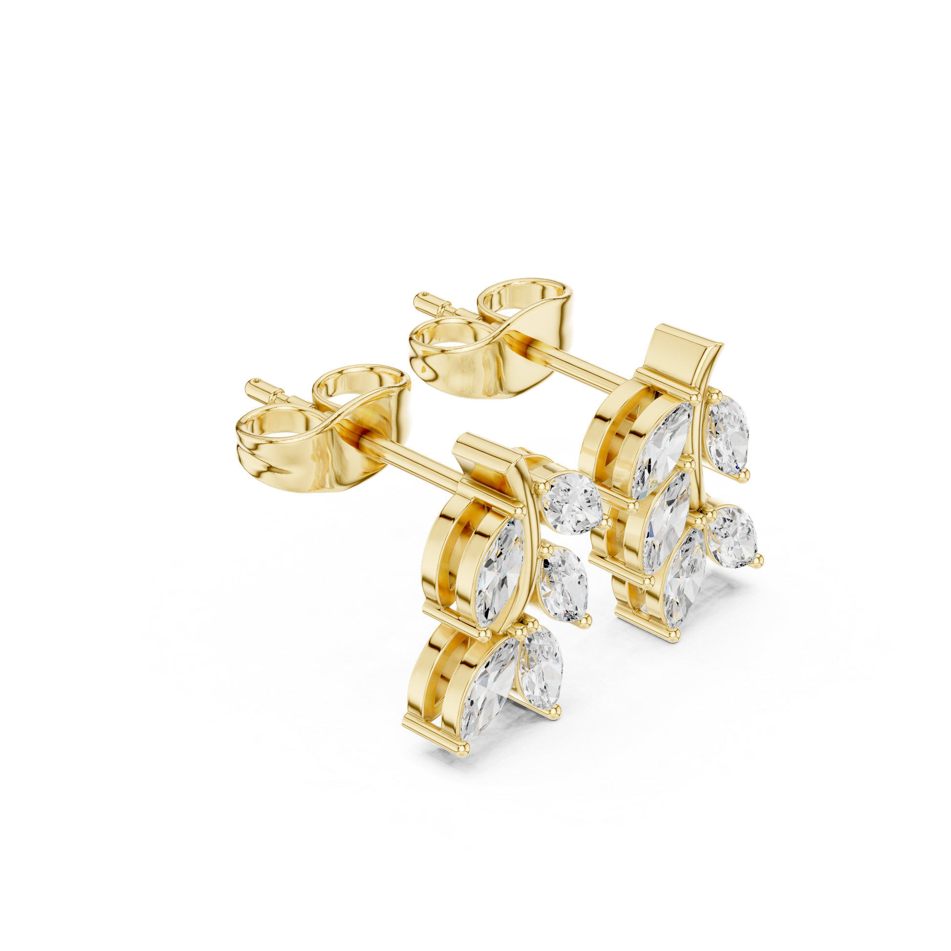 Marquise Cut Lab Grown Diamond Stud Earrings in Yellow Gold