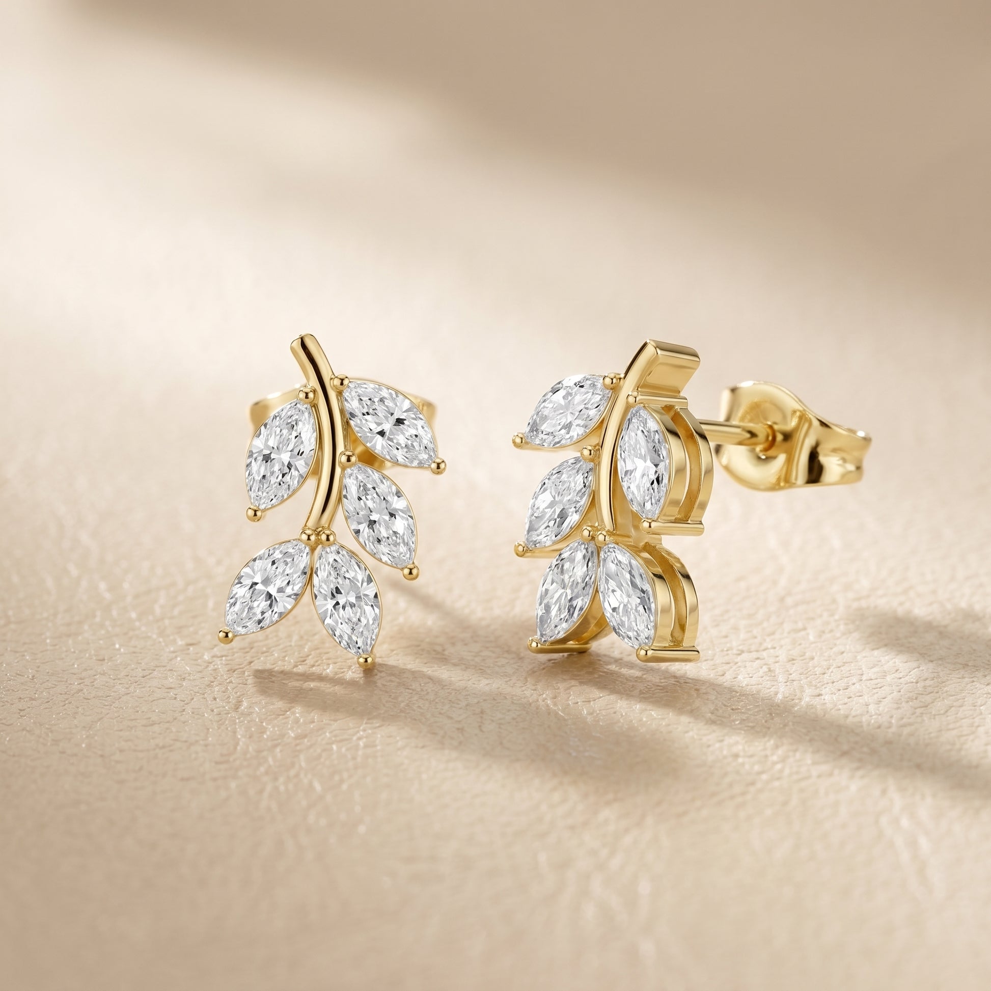 Marquise Cut Lab Grown Diamond Stud Earrings in Yellow Gold