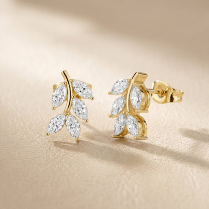 Marquise Cut Lab Grown Diamond Stud Earrings in Yellow Gold