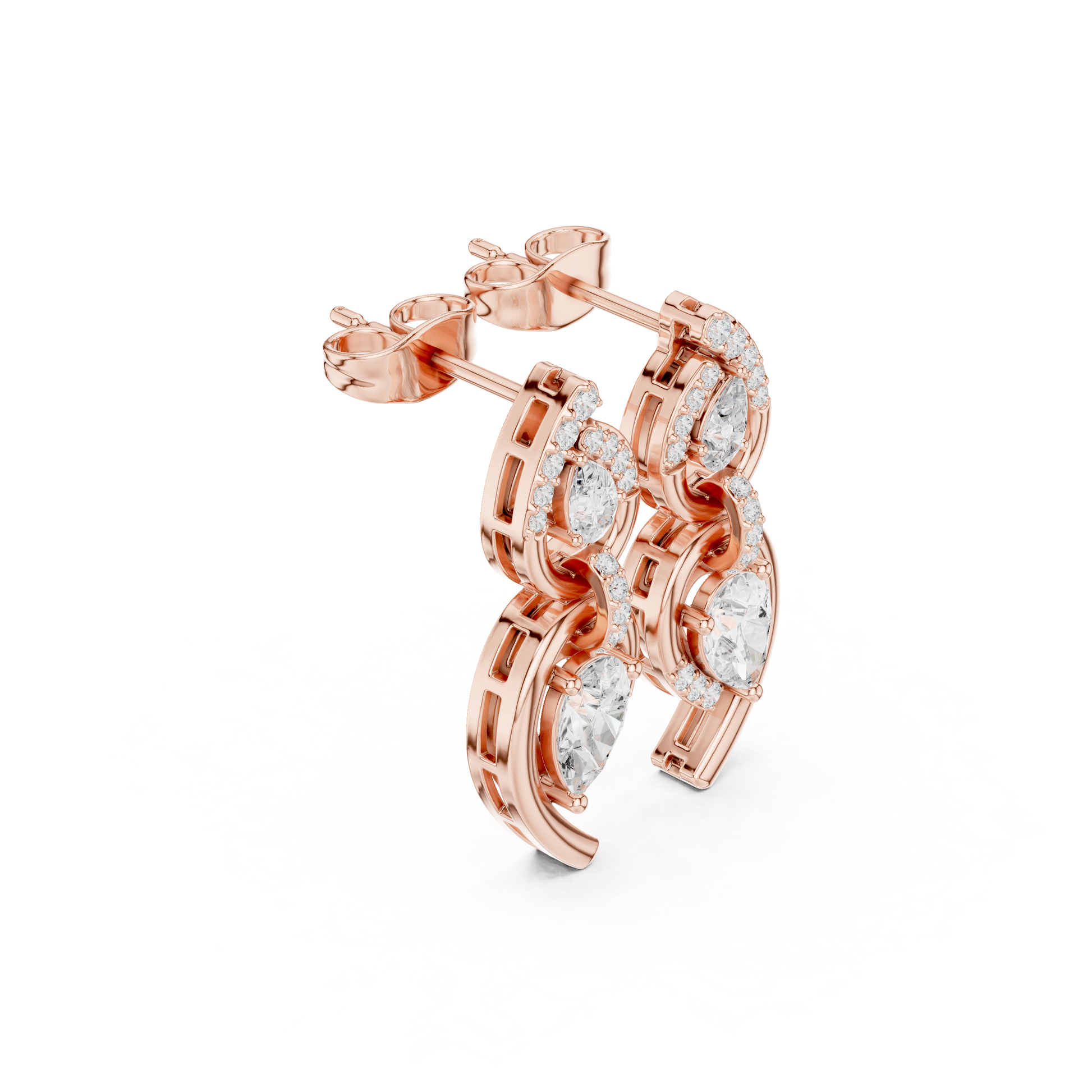Pear Round Cut Lab Grown Diamond Stud Earrings in Rose Gold