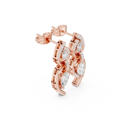 Pear Round Cut Lab Grown Diamond Stud Earrings in Rose Gold