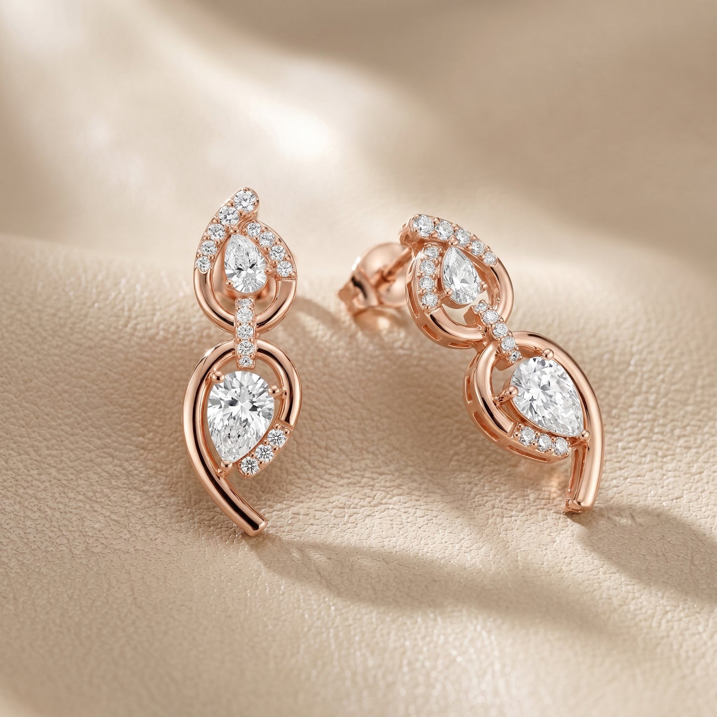 Pear Round Cut Lab Grown Diamond Stud Earrings in Rose Gold
