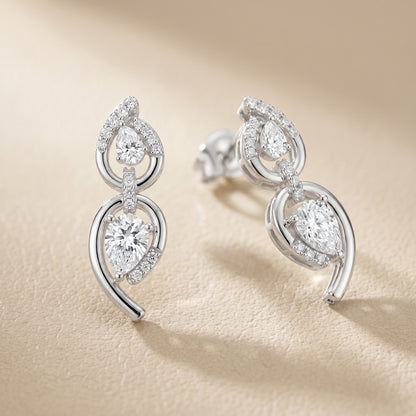 Pear Round Cut Lab Grown Diamond Stud Earrings in Silver