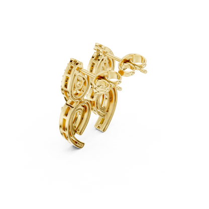 Pear Round Cut Lab Grown Diamond Stud Earrings in Yellow Gold
