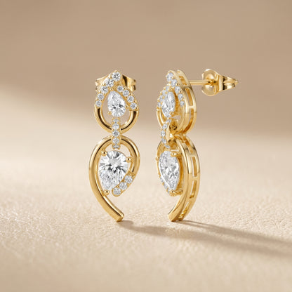 Pear Round Cut Lab Grown Diamond Stud Earrings in Yellow Gold