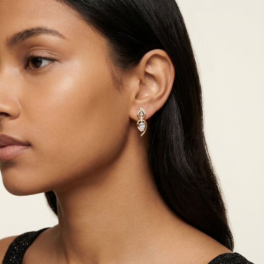 Pear Round Cut Lab Grown Diamond Stud Earrings in Yellow Gold