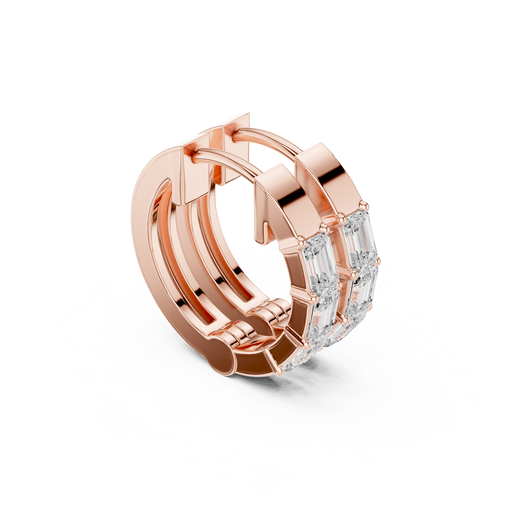 Emerald Cut Lab Grown Diamond Hoop Earrings in Rose Gold
